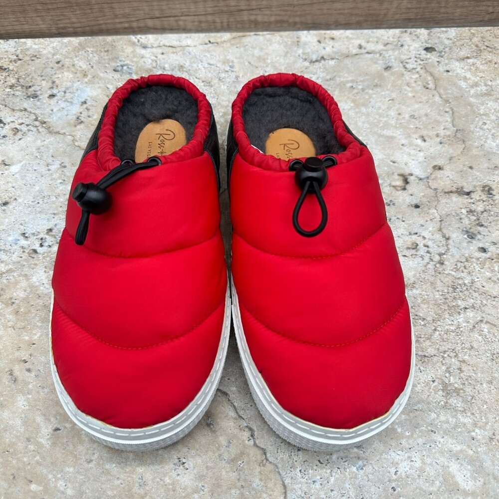 Ross Snow Red Puffer Scuff Mule Shoes Womens Slides Wool Lined Size US 8 - Picture 2 of 9